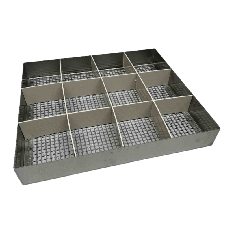 Fine-mesh basket for holding small SCBA and mask parts during cleaning and drying.