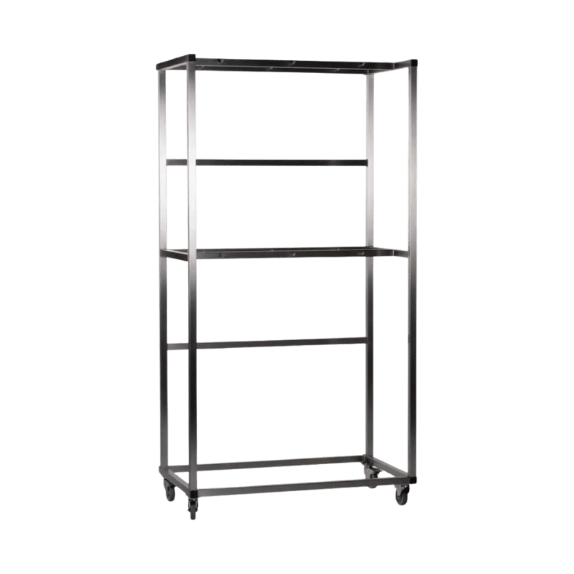 Stainless steel trolley with 12 vertical pins for drying SCBA sets in the F12 cabinet.