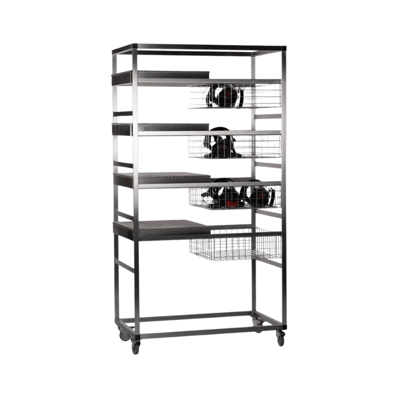 Stainless steel trolley for holding 8 baskets (A03 + A56) in the F12 drying cabinet.